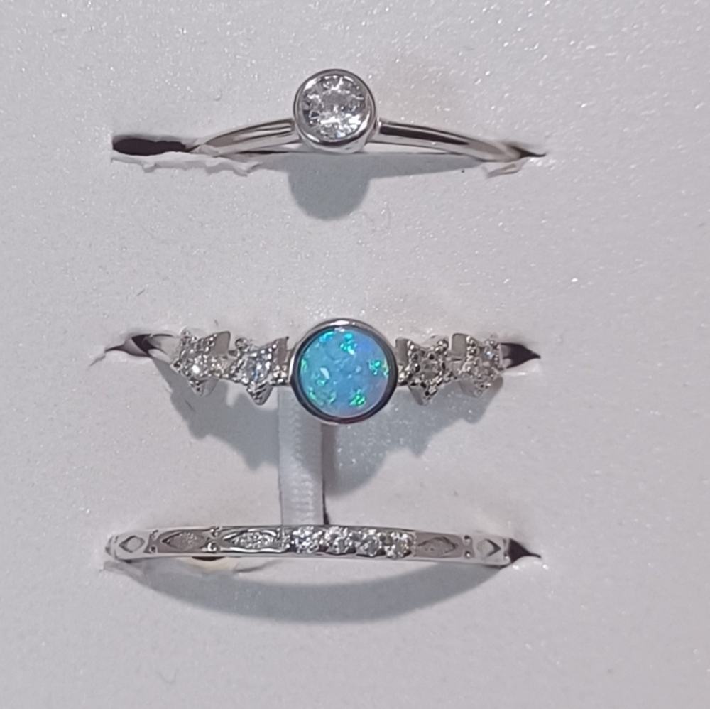 3 PCS STERLING SILVER FIRE OPAL & CUBIC ZIRCONIA STONE RINGS BY GOLD CAKE 7